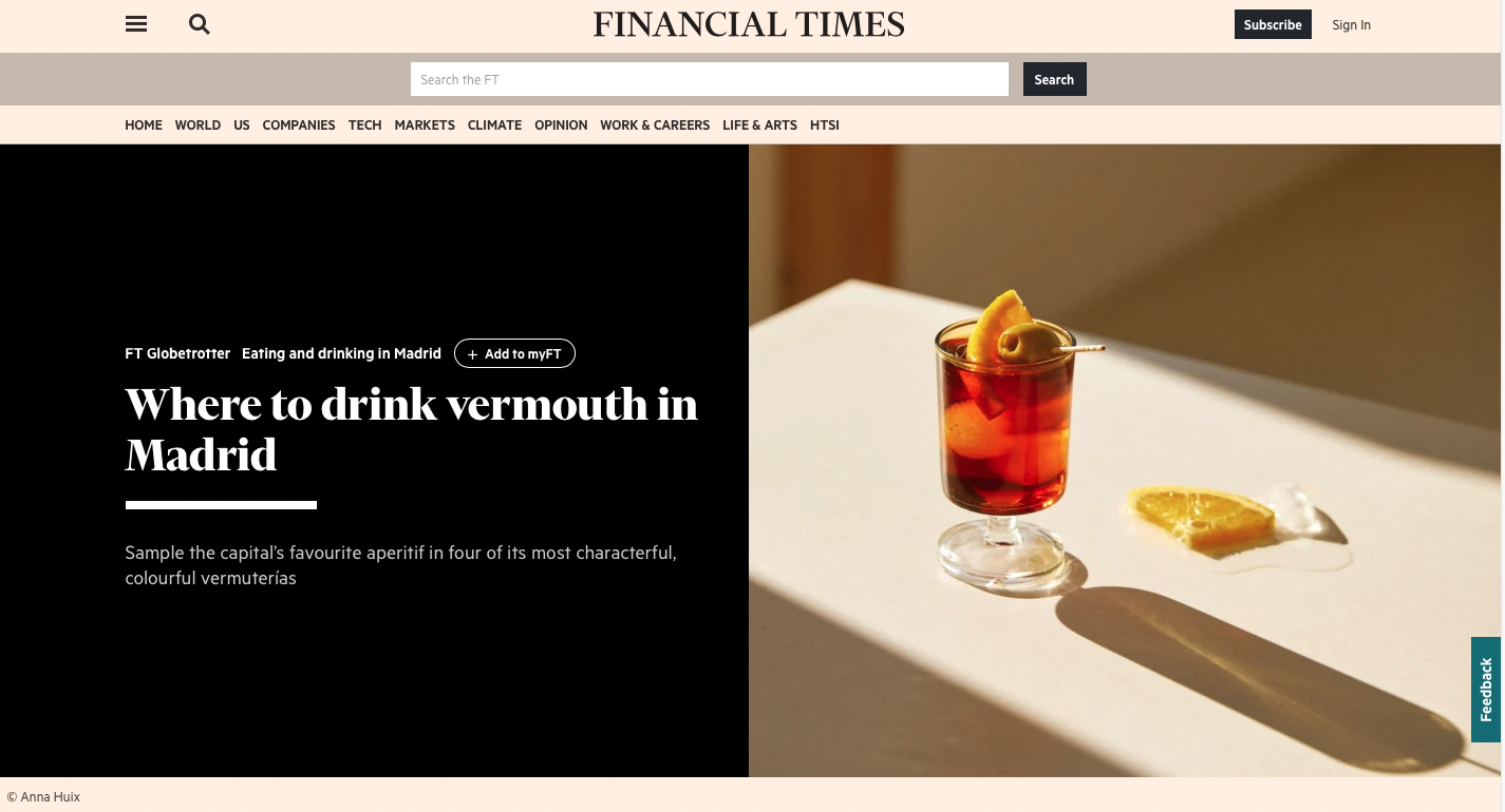 Financial Times: Where to drink vermouth in Madrid